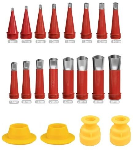 ANZHUO 16-Pack Professional Caulking Gun Nozzle Set | Red and Yellow, Plastic and Metal, Reusable Tips for Sealant Application, Door and Window Installation etc. (16-Pack)