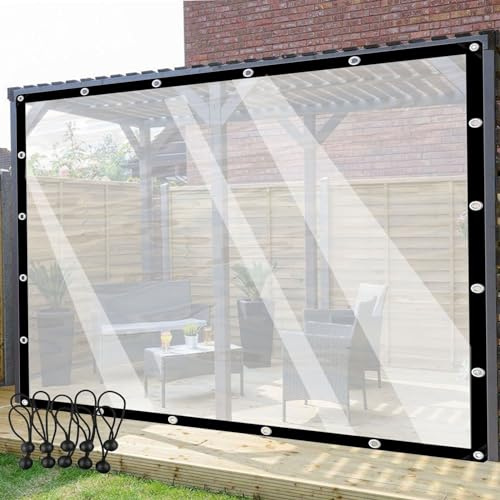 POCHY Durchsichtige wasserdichte Seitenwände mit Ösen Outdoor Vorhänge PE Kunststoffplatten, für Pavillon, Terrasse, Veranda Color : Clear, Size : 7'x9'(2x2.8m)