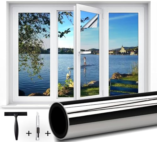 Guuteee(75X200cm Silber) UV-Schutz Sonnenschutzfolie Fenster innen oder außen/Spiegelfolie Fensterfolie Hitzeschutz/Rückstandslose Thermofolie Hitzeschutzfolie Fenster