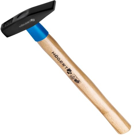 Professioneller Hochleistungs- Schlosserhammer 300gr. mit Holzgriff aus Esche | C45 Kohlenstoffstahl | Vibrationsdämpfender Hammer | DIN 1041 (Schlosserhammer 300g)