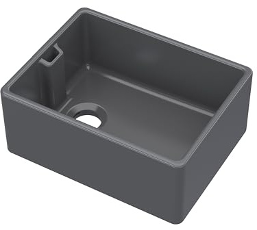 Balterley 595mm Belfast Kitchen Sink Single Bowl with Built-in Weir Style Overflow, Durable Belfast Fireclay Ceramic Kitchen Sink Bowl, Reversible Farmhouse Sinks - 595 x 455 x 245mm (Matt Black)