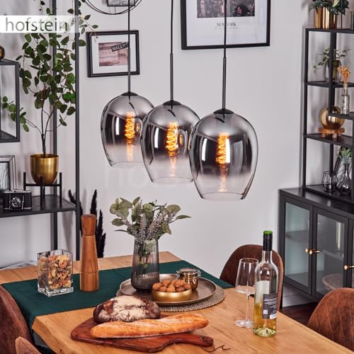 Vevino Pendant Light, Pendant lamp Made of Metal/Glass in Black/Chrome/Clear, lamp in a Modern Retro/Vintage Design with Glass Shades (Ø 20 cm), Height max. 150 cm, 3 x E27, Without Light Source