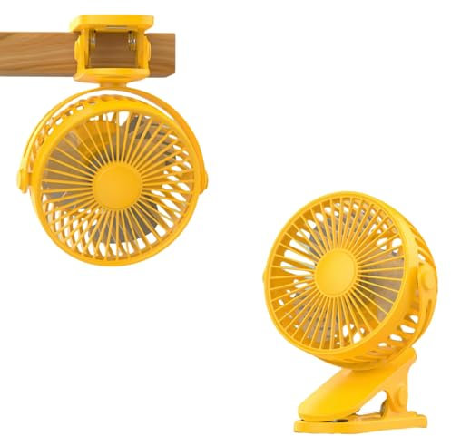 JEAMIS Ventilateur de Poche Suspension USB Clip Petit Ventilateur Mini Portable Rechargeable Bureau Bureau Étudiant Dortoir Ventilateur Électrique-Yellow-Modèle De Chargement 2500Mah