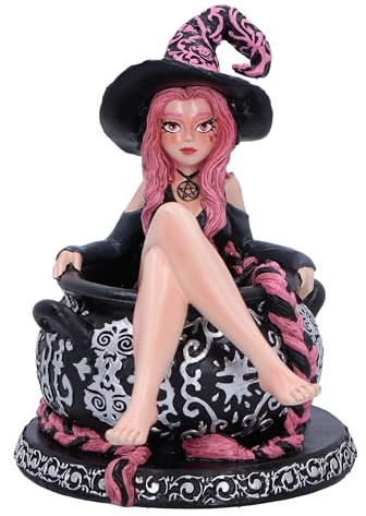 Nemesis Now Baie Rose Sugar and Spice Figurine 14.4cm, Resin, Black/Pink, Pinked Hair Witch Ornament, Long Pink-Haired Witch Cauldron Figurine, Cast in the Finest Resin, Expertly Hand-Painted