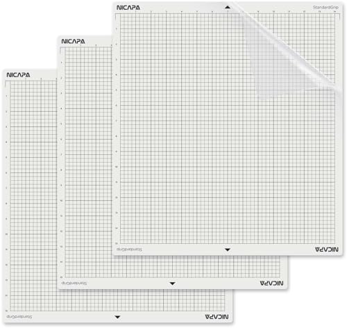 NICAPA Schneidematte für Silhouette Cameo 4 Pro/Plus [Standardgriff, 14x15 Zoll, 3er-Pack] Haftende und rutschfeste Flexible gerasterte Schneidematten Ersatzmatten Zubehörset Vinyl Craft Sewing