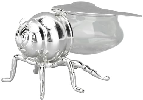 Pot à Miel, Pot à Miel Décoratif en Forme d'abeille avec Cuillère, Petit Pot à Miel pour Miel, Sirops, Condiments, Huile, Aliments pour Petit Déjeuner, Desserts et thé (Silver)