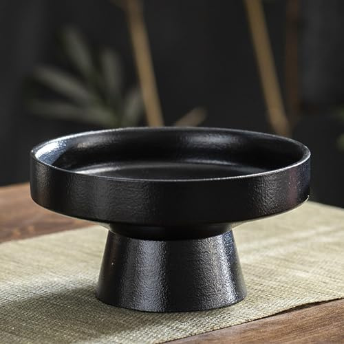 BURLOE Negro, Cuenco De Cerámica con Pie Decorativo, Pedestal Frutero Bandeja Frutas Postre Soporte para Servir Utensilios El Hogar Encimera Cocina Pieza Central Redonda