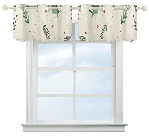 QLPTM Verdunkelungsvorhang, weich, wärmeisoliert, kurze Gardinenstange, Taschenfenster, Mintgrünes Muster, Küchenvorhang für Küche, Wohnzimmer, Schlafzimmer, 132 x 46 cm