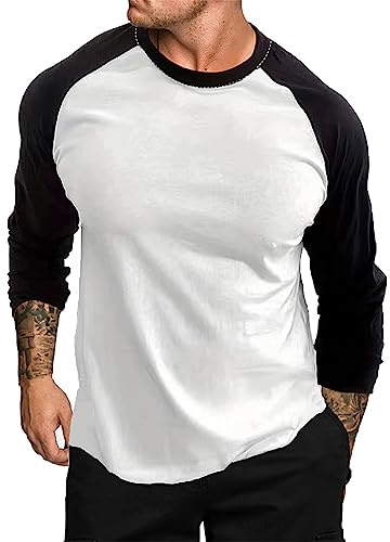 UHouse Langarmshirt Herren Angebote Sale Mode Langarm Tshirt Basic Baseball Shirt Freizeit Longsleeve Bequeme Dünner Sweatshirt Buntes Pullover Slim Fit Arbeitspullover Weiß L