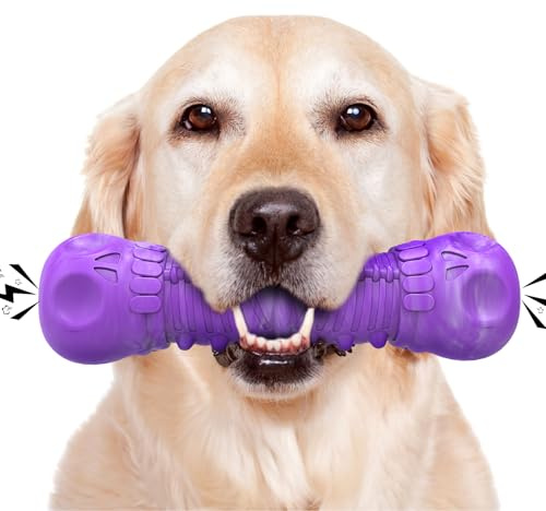 HETOO Hunde-Kauspielzeug, unzerstörbares Hundespielzeug für große und mittelgroße Rassen, langlebiges Gummi, quietschendes Hundespielzeug für aggressive Kauer, robuster, starker Knochen,