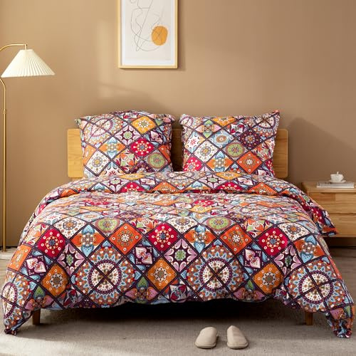 ATsense Bettwäsche 140x200 Baumwolle, Bunt Renforcé Bettwäsche-Sets ÖkoTex Bettbezug 140x200 2teilig, Super Weich, mit Reißverschluss 1X Bettwäsche + 1X Kissenbezug 70x90（Böhmen, Paisley）