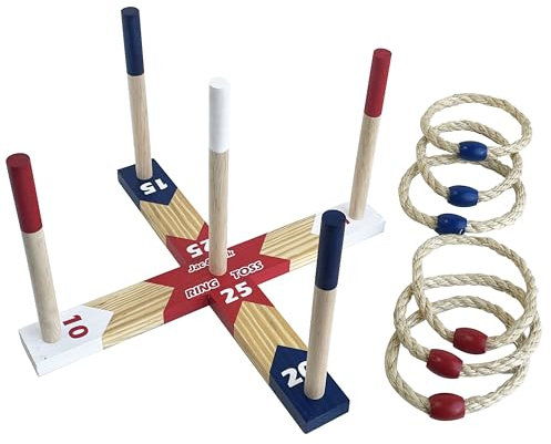 Ringwurfspiel | Quoits Set aus Holz | Outdoor-Spiele | Werfringe werfen | Quoits Spiele Set mit Tragetasche Hoopla (6 Seilquoits Ringe)