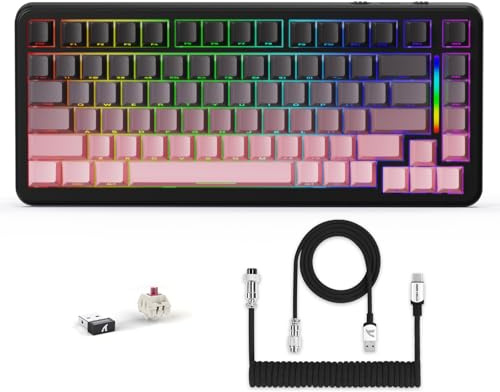 LexonElec X ATTACK SHARK M86 Pro Tastiera meccanica wireless, BT/2.4G/cablata, 4000 mAh, interruttore lineare sostituibile a caldo, tasti PBT, QWERTY, tastiera RGB con cavo a spirale. (Nero Rosa)