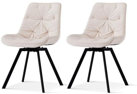 TUKAILAI Esszimmerstühle drehbar 2er-Set, Küchenstuhl mit Samt, Polsterstuhl ohne Armlehnen, Drehstuhl mit Rückenlehne,Metall,Gepolstertem Sitz, für Esszimmer Wohnzimmer Küche Büro, Creme