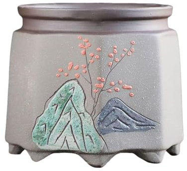 PUFAHAU Lila Sand Blumentopf Atmungsaktiv und Kreativ Personalisierte Keramik Grün Luo Bonsai Topf Blumentopf-M(Large)