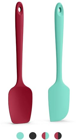 Doosu Silicone Scraper & Spoon Spatulas Set of 2, 315℃ Heat Resistant Food Grade Flexible Cooking Spoonula Non-Stick Kitchen Utensils for Mixing Scraping Stirring Serving Folding (Aqua+Red)