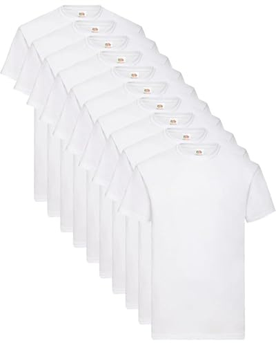 Pack de 10 Camisetas básicas Fruit of The Loom Valueweight 100% Algodón, 10 Colores, Ideal para Personalizar Cualquier Uniforme o Eventos. (FR/ES, Letras, XL, Regular, Regular, Blanco)