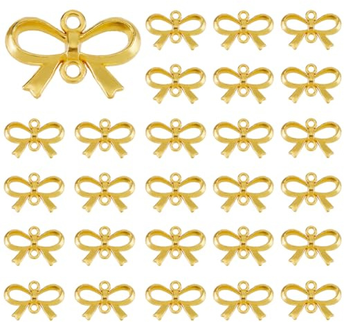 SUPERFINDINGS 100 Stück Metallschleifen Anhänger Schleifenknoten Anhänger Goldene Schleifen Verbinder Anhänger Für DIY Schmuckherstellung Armband Halskette Schlüsselanhänger Frauen Geschenke
