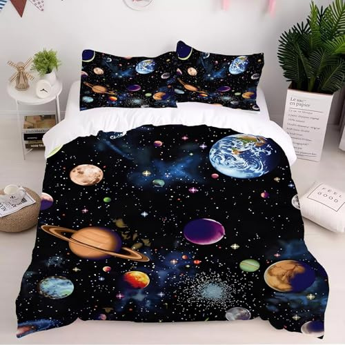Fadaing Planeten des Weltraumuniversums Bettwäsche 135x200 gruselige 3D Cartoon Bettwäsche-Set Planeten Bettbezug Set KinderBettwäsche Jugendliche