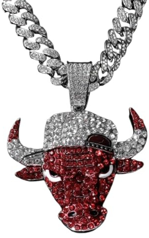 jtkhaweh Halskette Ketten Schmuck Herren Frauen Anhänger Necklace Red Bull Kopf Anhänger, Kraftvolle Und Personalisierte Punk Halskette 单吊坠-银色(红色牛)