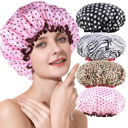 Shower Cap Shower Caps for Women UK Ear-Covering Design with Ruffles Waterproof Reusable with Elastic Band for Long Short & Curly Hai