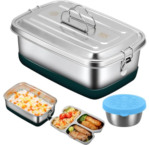 PORFOYO Brotdose Edelstahl mit Fächern, 2000ml Lunchbox Erwachsene, Auslaufsicher, Langlebige Lunchbox Edelstahl, Bpa-Frei Lunchbox für Erwachsene und Kinder, Tragbare und Umweltfreundliche Jausenbox