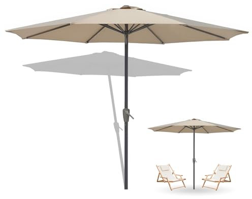 ZIHQRgE Parasol Terrasse Élégant de 270 cm avec 8 Baleines/Manivelle, Protection UV pour Jardin, Terrasse et Piscines Extérieur