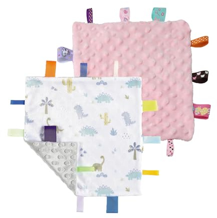 CREVENT Tagg säkerhetsfiltar för spädbarn, mjuka små älsklingar för pojkar, baby täcke sensorisk filt, bra gåvor för födelsedag baby shower (24 x 24 cm dinosaurie + rosa)