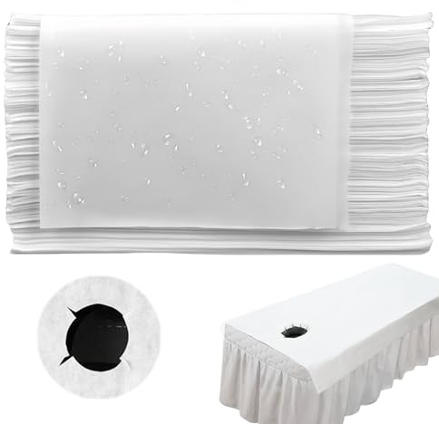 LEKEFETO Lot de 50 draps-housses jetables pour tables de massage, en tissu non tissé, housses de protection jetables pour spa et salons de beauté, 80 x 180 cm, blanc