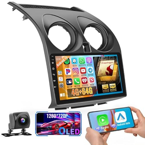Hikity Qualcomm Snapdragon 8 Core 4+64G Android 15 Autoradio für Nissan Qashqai J10 2006-2016 Wireless CarPlay Android Auto IPS Bildschrim 9 Zoll BT5.1/Heat Dissipation/GPS WiFi FM RDS SWC DSP