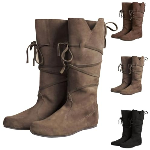 Generisch Botas medievales renacentistas para hombres, botas estilo retro medieval con cordones punk, botas de caballero, suaves, cómodas, con cordones, de cuero, zapatos informales, acolchados