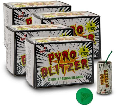 AKTIVHANDEL Pyro Blitzer, 48 Stück (4x12) grelle Bengalblinker, Minatur-Bengalos, Feuerwerk der Kategorie F1, für Silvester, Geburtstag und andere Feiern, inkl. Einkaufswagenchip