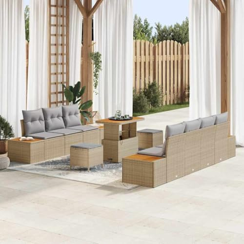 Qnhdfrt Garten Sofa Set Outdoor, Beige, Modulares Design mit Kissen, 6-Sitzer aus wasserabweisendem Rattan & Stahl, Modernes Lounge-Set für Terrasse, Balkon und Garten