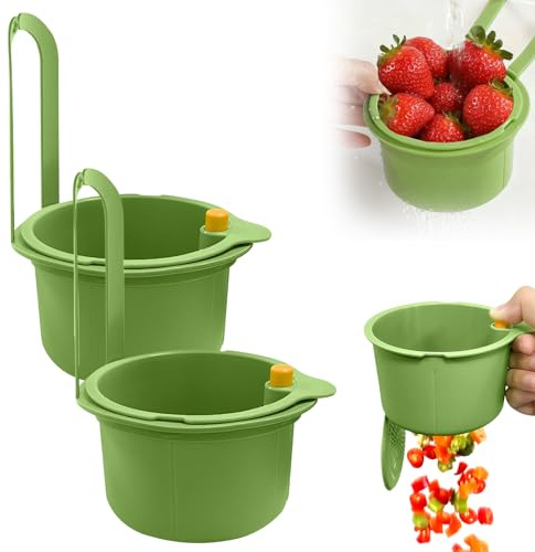 2 Colador de Fregadero, Colador con Botón de Presión para Colgar, Filtro de Amovible, Colgar Redondo Filtro De Residuos para Capturar Pasta Frutas Verduras Lavado (Verde)