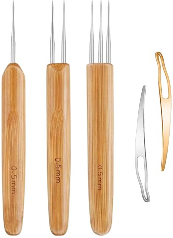 5 Pieces Dreadlock Crochet Hook Tool Kit Braid Hair Dreadlocks Needle Weaving Crochet for Braid Craft,Includes 3Pcs Dreadlock Crochets with 1 Hook 2 Hooks 3 Hooks for Braid Craft (0.5 mm)
