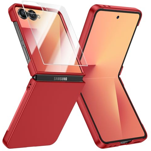 Doeshine Funda para Samsung Galaxy Z Flip 7 Ultra Delgada, [Protector de Pantalla Incorporado], Dura PC, Anti-Arañazos Antigolpes Protectora Carcasa para Samsung Galaxy Z Flip 7 5G 2025 (Rojo)