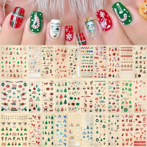 Pegatinas Uñas Navidad, Nail Art Stickers, Autoadhesivo Nail Art Sticker, Navidad 3D Nails Art Stickers Calcomanías, Pegatinas de Uñas Copos de Nieve, Para Decoraciones De Uña Navideñas DIY (C)