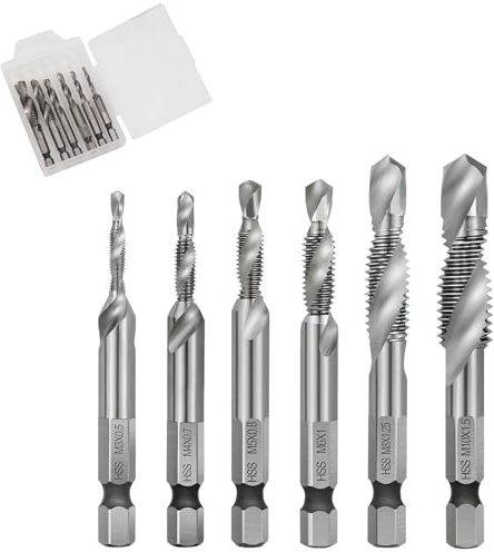 Runihorn 6 Stück Kombi-Bohrer und Gewindebohrer set, Gewindeschneider Set M3 M4 M5 M6 M8 M10, Gewindebohrer mit Sechskantschaft und Rostschutzbeschichtung, für Metall, Kunststoff, Holz