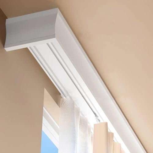 3-in-1 Silent Double Curtain Track System with Pelmet Box - Ceiling Mounted Aluminium Nano Curtain Rails (200cm)