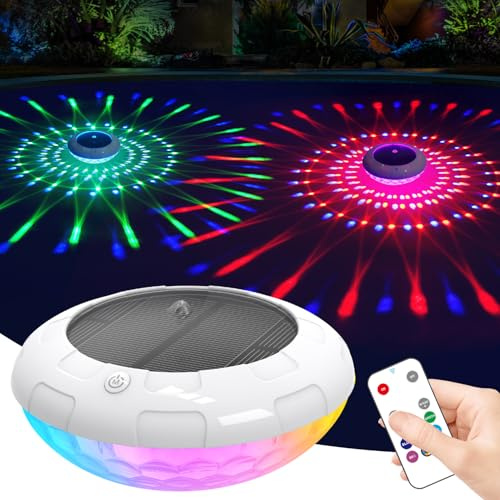 KingSom Schwimmende Poolbeleuchtung mit Bunten Lichtershow, RGB Pool Beleuchtung Solar mit Fernbedienung, 12 Farbmodi, IP68 Wasserdichter Pool Lichter schwimmend, Poolbeleuchtung Unterwasser-1 Stück