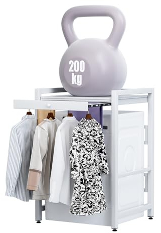 Tumble Washer Dryer Stand Stacking Kits with Clothes Drying Rail, 400KG Load Capacity Over Washer Storage Rack Unit for Front Loader Washing Machines