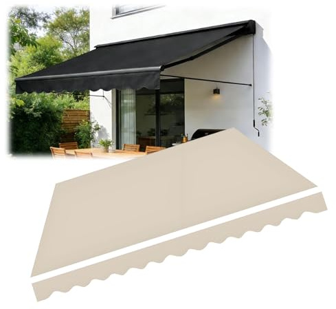 2.0m 2.5m 3.0m 3.6m 4m 5m Jardín Lona de Repuesto Retráctil para Toldo, Impermeable Poliéster Tela de Repuesto para Toldo, Toldo Manual Retráctil para Patio(Beige,250x200cm)