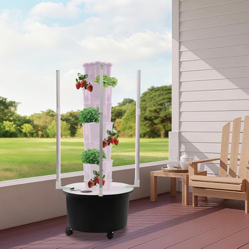 Steeviuzj Hydroponic System, Hydroponisches Anbausystem mit 6 Etagen, Erdloses Anbausystem, 36 Pflanzlöcher, 40L Wassertank, 8 LED-Wachstumslampen, 128cm Höhe, für Salat, Kräuter und Erdbeeren