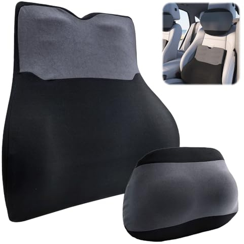 WANTOUTH Lendenwirbelkissen Set mit Kopfstütze Memory Foam Lendenkissen Schmerzlinderung im unteren Rücken Auto Rückenkissen Lordosenstütze Ergonomisches Rückenstützkissen für Auto Büro Zuhause