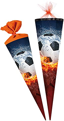 Schultüte - Fußball - Ball in Flamme - Größe wählbar - 22-100 cm - rund - Tüllabschluß - Zuckertüte - mit/ohne Kunststoff Spitze - Nestler - Jungen Junge ..
