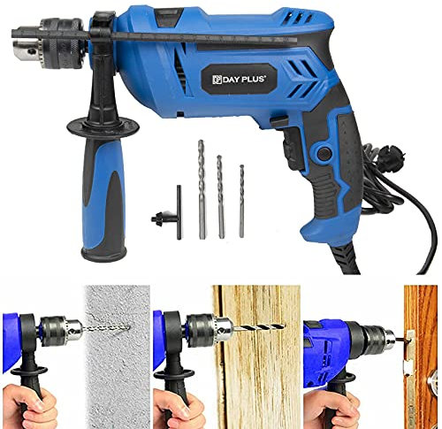 Percussion Drill, 2M Corded Hammer Impact Drill with 360° Rotating Auxiliary Handle, 850W 13mm Chuck Variable Speed Multifunction Hammer & Drill 2 in 1 for DIY Home Woodworking, Inclusive Depth Stop