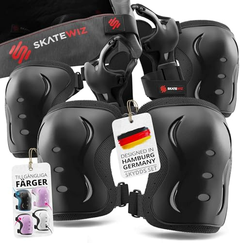 Skatewiz knäskydd barn, skydd inlines barn – knäskydd inlines barn skyddsset – skydd inlines skridskor barn – knä- och armbågsskydd – Impact, storlek XS i svart