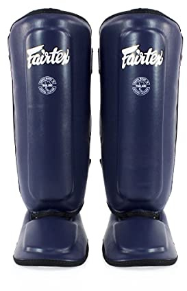 Fairtex SPK9 Youth Shin Guards PU Leather, Multi-Layered Foam Padding | Perfect for Muay Thai, Kickboxing, and Martial Arts. Ergonomic Fit with Hook and Loop Straps (Blue-10-12yrs)