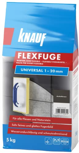 Knauf Flexfuge Universal 5 kg Dunkelbraun, universell einsetzbar für ein besonders glattes Fugenbild auf Wand & Boden im Innen- & Außenbereich, schnellhärtender Fugenmörtel auf Zementbasis