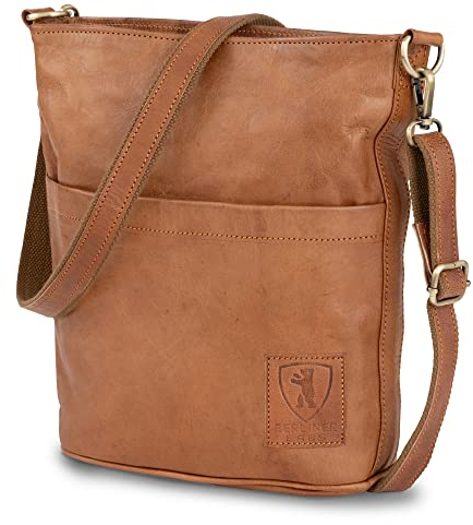 Berliner Bags Vintage Schultertasche Sofia, Umhängetasche aus Leder mit 2 Riemen, Handtasche für Damen - Braun